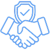 Handshake icon with a shield and checkmark, symbolizing customer trust, guaranteed service, and business partnership.