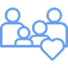 Icon of a family (two adults and two children) with a heart shape, symbolizing family protection and community.