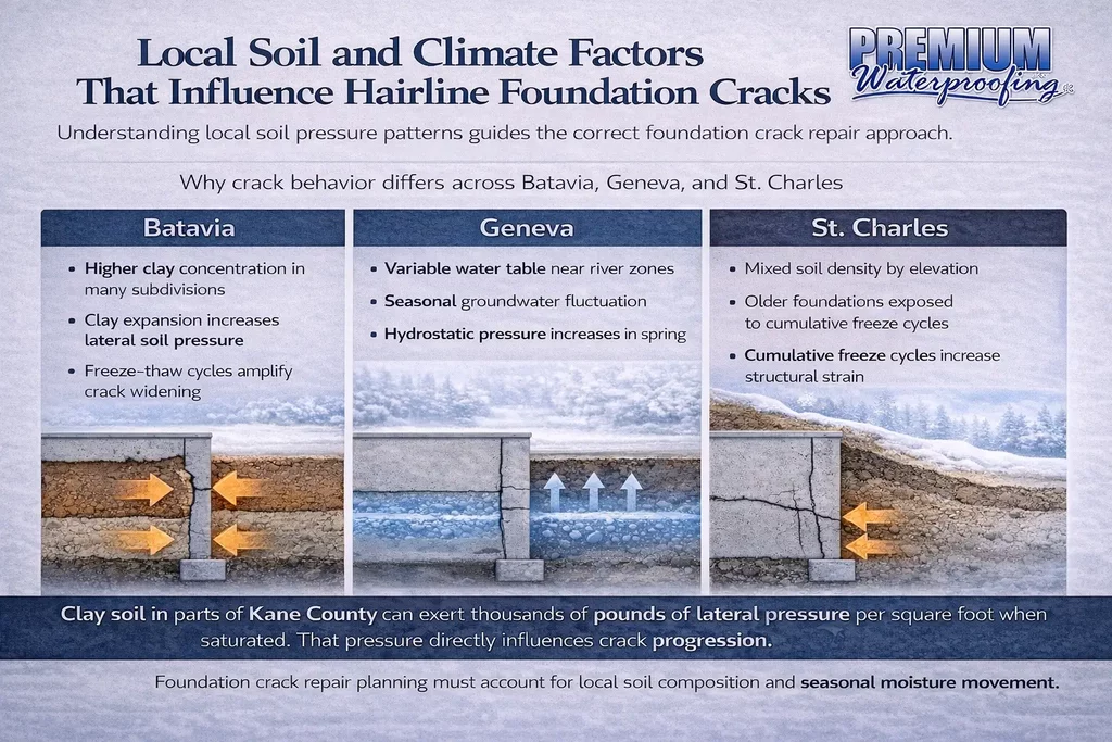 Local Soil Pressure and Freeze–Thaw Impact on Hairline Foundation Cracks