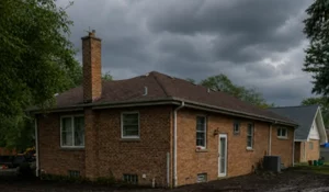 Basement waterproofing protects brick home from storm runoff and soil saturation that increases foundation water pressure risk.